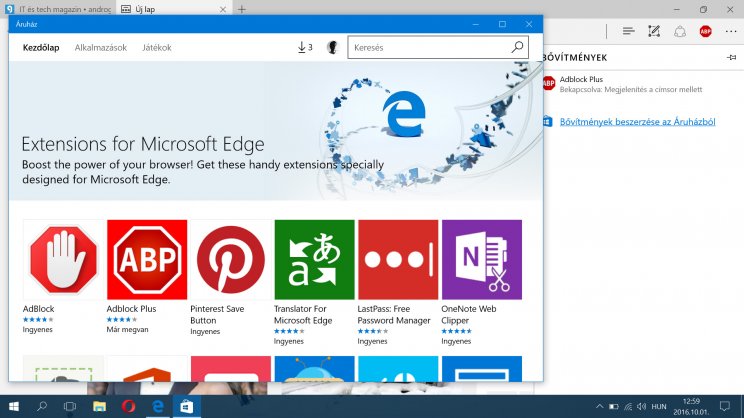 Az Edge bővítményei is az áruházból szerezhetők be