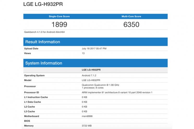 Geekbench-en járt az LG V30 - 2. kép