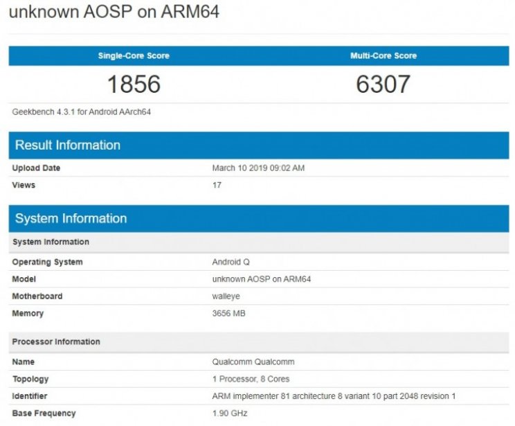 Felbukkant egy Geekbench teszten az Android Q - 2. kép