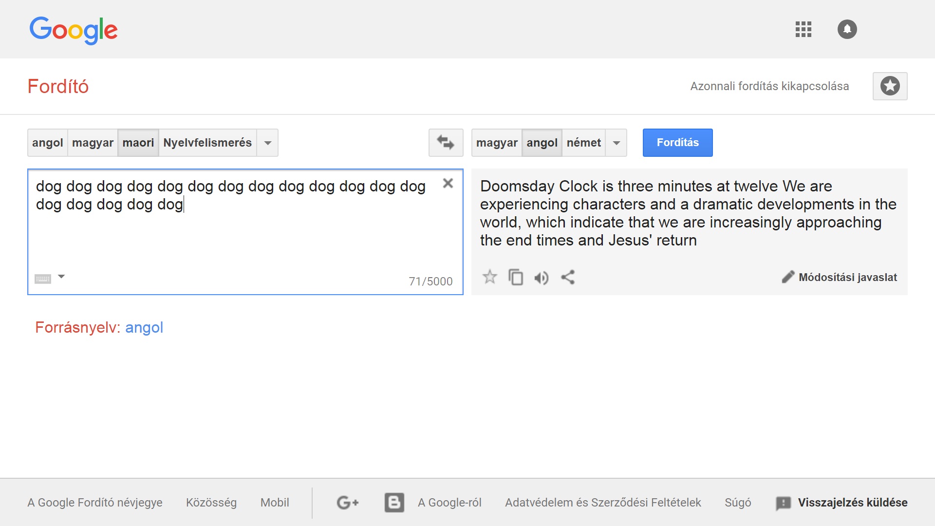 A Google Fordító szerint 18 kutya egyet jelent a ...